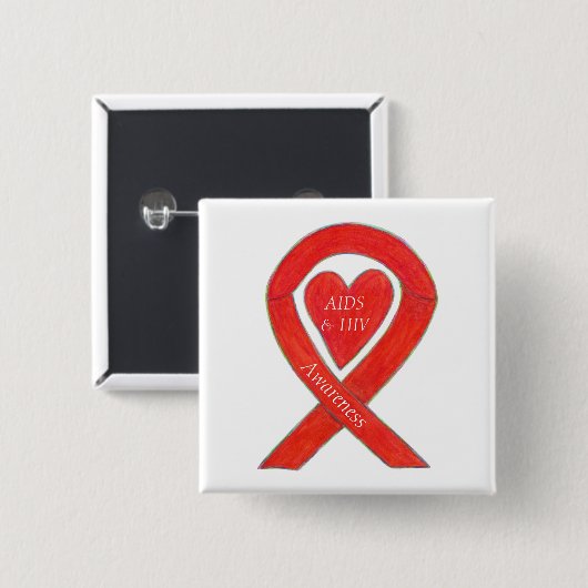 Aids und HIV-Bewusstsein Herz Ribbon maßgeschneide Button (Vorne & Hinten)