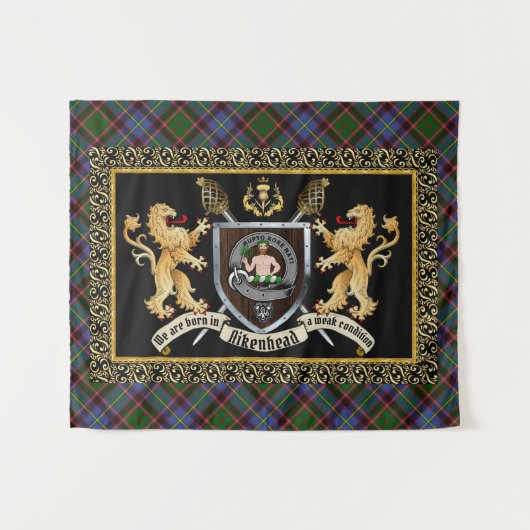 Aikenhead Clan Abzeichen & Motto mit Löwen Wandteppich (Vorderseite (Horizontal))