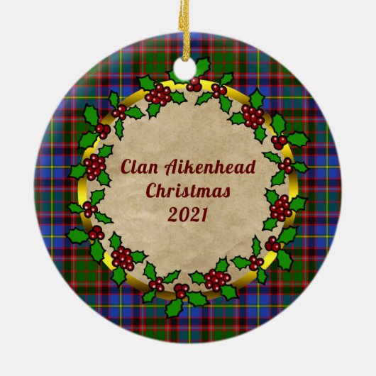 Aikenhead Clan Abzeichen & Tartan Personalisierte  Keramik Ornament (Hinten)