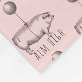 Aim High Cute Pig and Balloon Inspirational Fleecedecke
