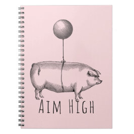 Aim High Cute Pig and Balloon Inspirational Notizblock