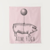 Aim High Cute Pig and Balloon Inspirational Wandteppich (Vorderseite)