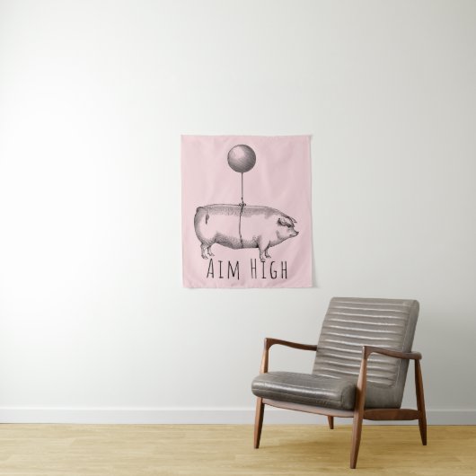 Aim High Cute Pig and Balloon Inspirational Wandteppich (Beispiel)