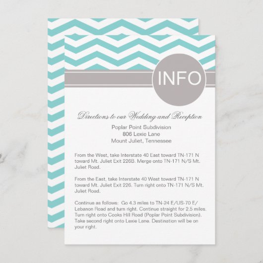 Aimee Chic Zickzack Info Hochzeitkurse | Aquamarin Begleitkarte (Vorne/Hinten)