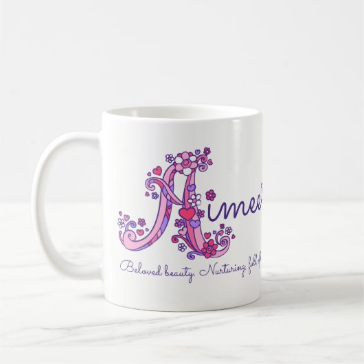 Aimee dekorative A Monogramm-Tasse Namensbedeutung Kaffeetasse (Links)