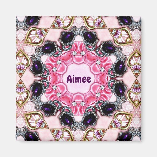 AIMEE Personalisiert ~ Rosa und Lila Muster ~ Mag Magnet (Vorne)