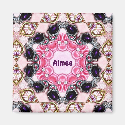 AIMEE Personalisiert ~ Rosa und Lila Muster ~ Magnet (Vorne)