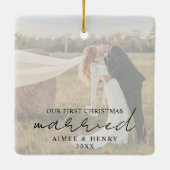 Aimee Rustic Script Modern Newlywed Keramikornament (Rückseite)