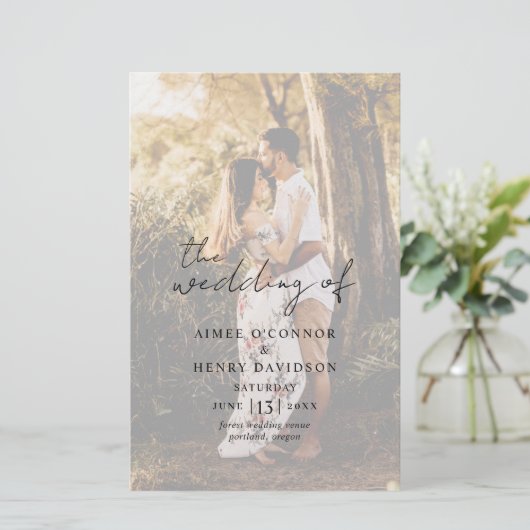 Aimee Rustic Script Modern Wedding Program (Stehend Vorderseite)