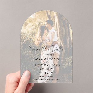 Aimee Rustic Script Modern Wedding Save the Date Acryleinladungen
