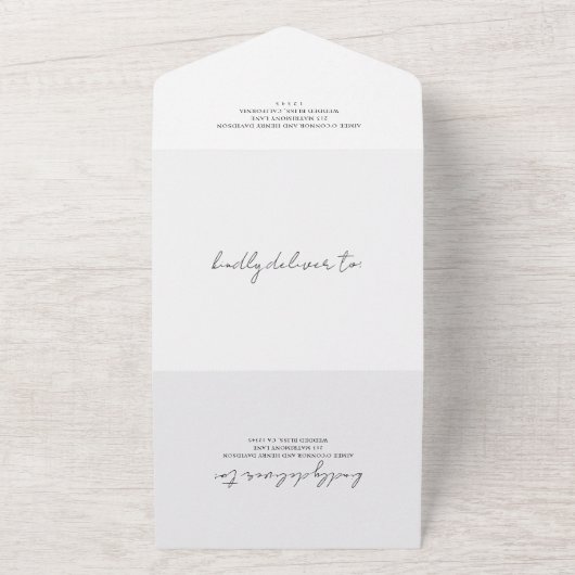 Aimee Rustic Script Moderne Hochzeit All In One Einladung (Außenbereich)