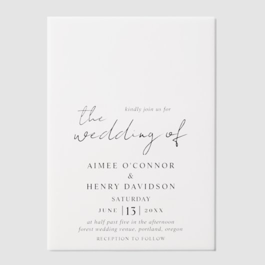 Aimee Rustic Script Moderne Hochzeit Pergament Einladungen (Vorderseite)