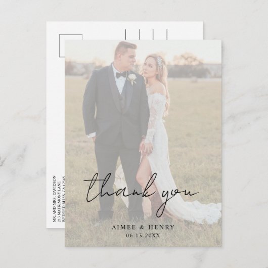 Aimee Rustic Script Moderne Hochzeit Postkarte (Vorne/Hinten)