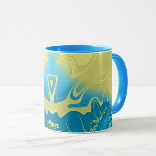 AIMEE ~ Zany 3D Fraktal ~ Yellow Blue 3D Tasse (VorderseiteRechts)