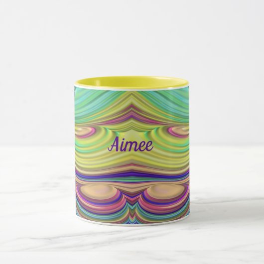 AIMEE ~ Zany 3D ~ Pink Green Indigo Gelbe Tasse (Zentrum)
