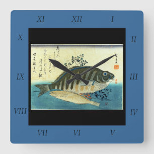 Ainame & Shima-hata - Japanischer Fisch aus Hirosh Quadratische Wanduhr