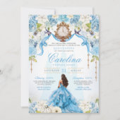 Ainderella Blue Gold Luxury Princess Quinceanera Einladung (Vorderseite)