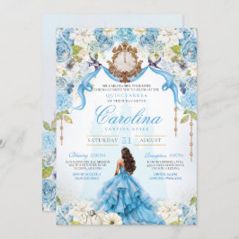 Ainderella Blue Gold Luxury Princess Quinceanera Einladung