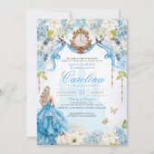 Ainderella Blue & Gold Princess Luxury Quinceanera Einladung (Vorderseite)