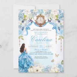 Ainderella Blue & Gold Princess Luxury Quinceanera Einladung