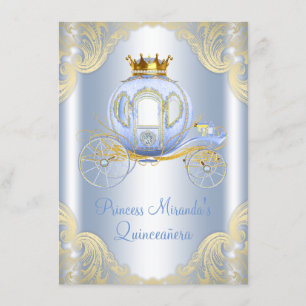 Ainderella Blue Gold Princess Quinceanera Einladung