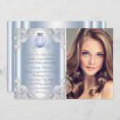 Ainderella Blue Princess Quinceanera Einladung (Vorne/Hinten)