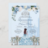 Ainderella Blue Rose Silver Princess Quinceanera Einladung (Vorne/Hinten)