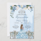 Ainderella Blue Silver Blumenprinzessin Quinceaner Einladung (Vorderseite)