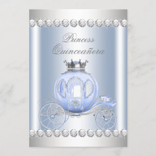 Ainderella Blue Silver Princess Quinceanera Einladung