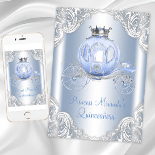 Ainderella Blue Silver Princess Quinceanera Einladung