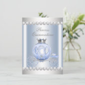 Ainderella Blue Silver Princess Quinceanera Einladung (Stehend Vorderseite)