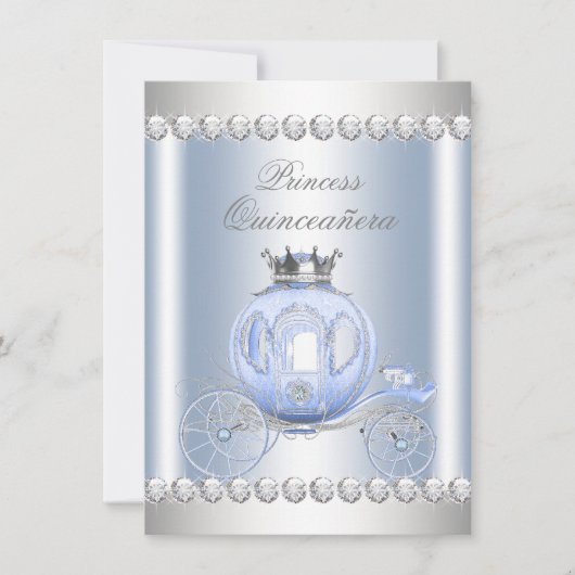 Ainderella Blue Silver Princess Quinceanera Einladung (Vorderseite)