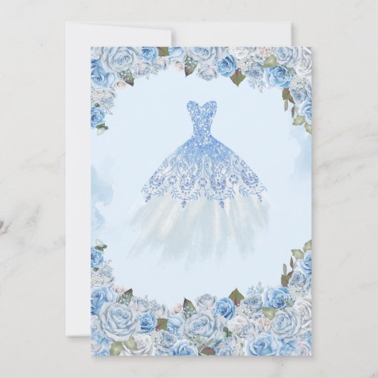 Ainderella Blue Silver Rose Princess Quinceanera Einladung (Rückseite)