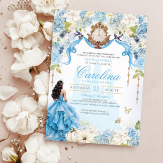 Ainderella Light Blue Royal Princess Quinceañera Einladung