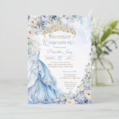 Ainderella Princess Light Blue Gold Quinceañera Einladung (Stehend Vorderseite)