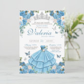 Ainderella Silver Blue Butterfly Princess Birthday Einladung (Stehend Vorderseite)