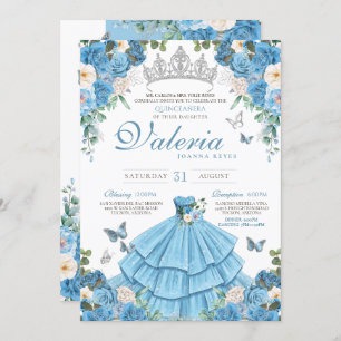 Ainderella Silver Blue Butterfly Princess Birthday Einladung