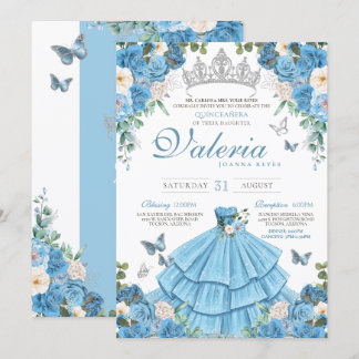 Ainderella Silver Blue Butterfly Princess Birthday Einladung