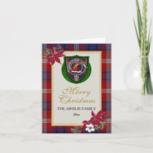 Ainslie Scottish Clan Tartan & Crest Karte (Vorderseite)