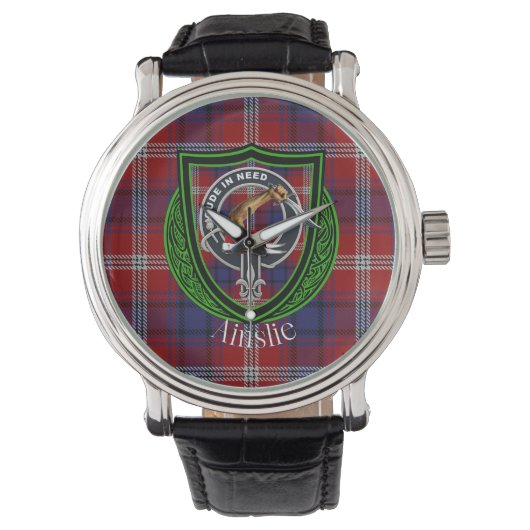 Ainslie Scottish Clan Tartan & Wappen Armbanduhr (Vorderseite)