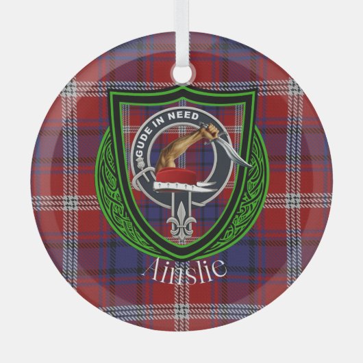 Ainslie Scottish Clan Tartan & Wappen Ornament Aus Glas (Vorderseite)