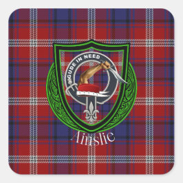 Ainslie Scottish Clan Tartan & Wappen Quadratischer Aufkleber