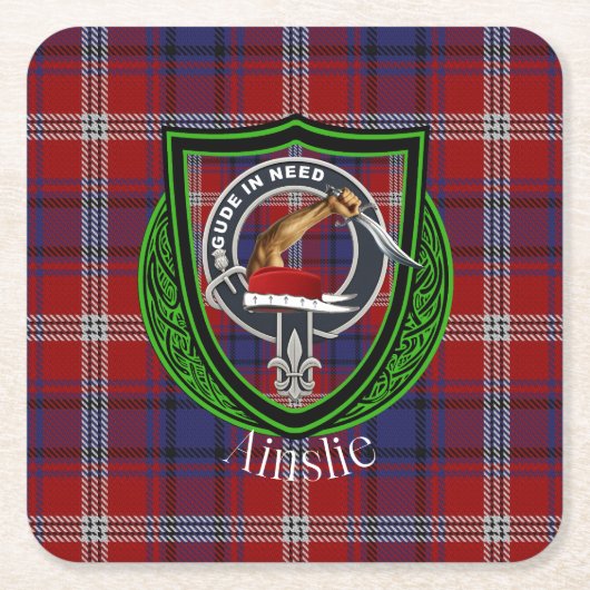 Ainslie Scottish Clan Tartan & Wappen Rechteckiger Pappuntersetzer (Vorderseite)