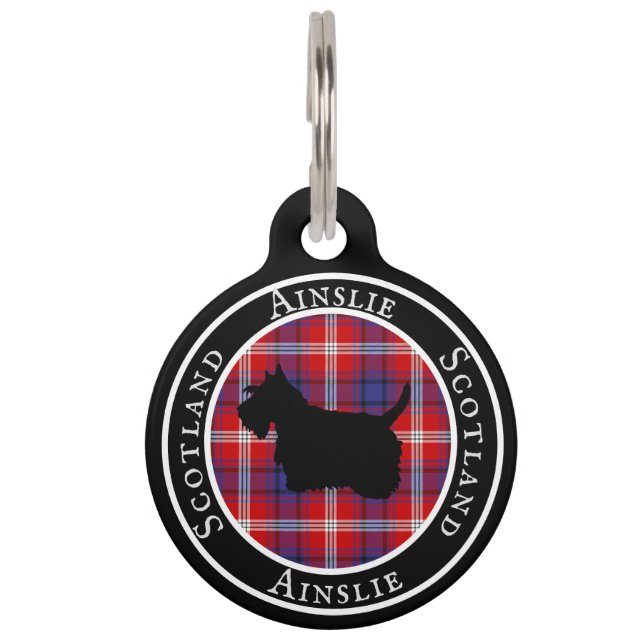 Ainslie Tartan & Scottie Dog Personalisiert Haustiermarke (Vorderseite)