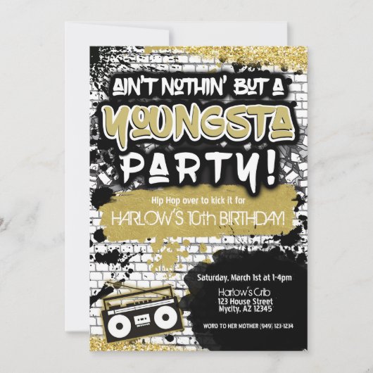 Aint Nothin' aber ein Youngsta Party Hip Hop Einladung (Vorderseite)