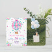 Air Ballon Birthday Foto Einladungen (Stehend Vorderseite)