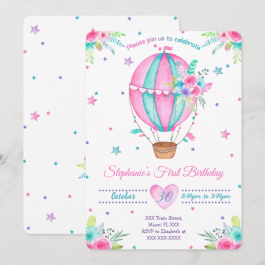 Air Ballon Einladungen zum Geburtstag (Vorne/Hinten)