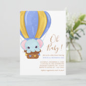 Air Balloon Elephant Boy Baby Shower Einladung (Stehend Vorderseite)