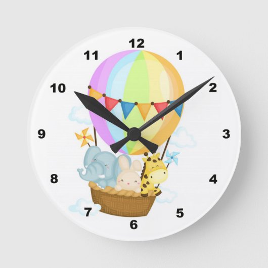 Air Balloon with Animals Nursery Wall Clock Runde Wanduhr (Vorderseite)