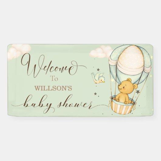 Air Blue Boy Teddy Bear Baby Dusche Willkommen Banner (Horizontal)